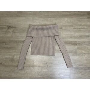 Sweet Rain Women's Sz M Ribbed Long Sleeve Top Beige Color Off Shoulder Sweater